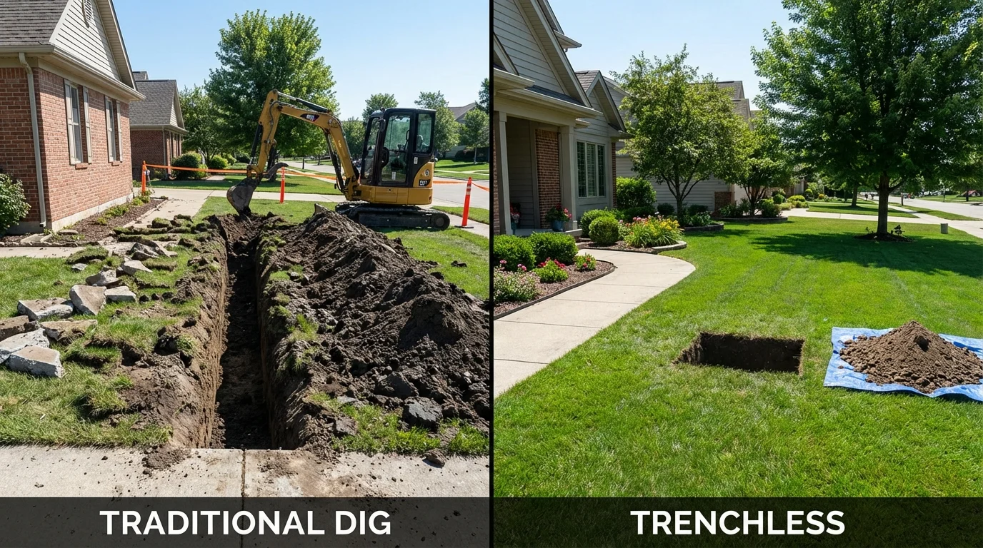 Trenchless sewer repair with minimal yard damage versus traditional excavation in Crisfield, MD